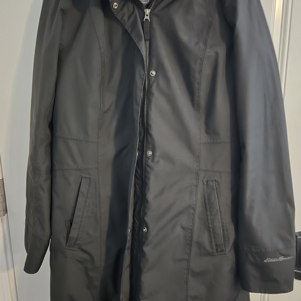 Eddie Bauer Womens Black Trenchcoat With Zip-out Lining